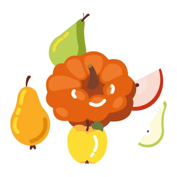 Fresh autumn fruits seasonal icons — 스톡 벡터