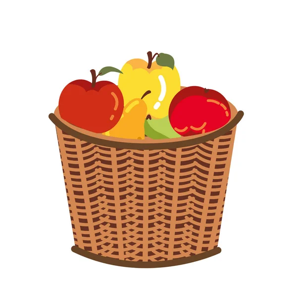 Autumn fruits in basket seasonal icons — Stock Vector