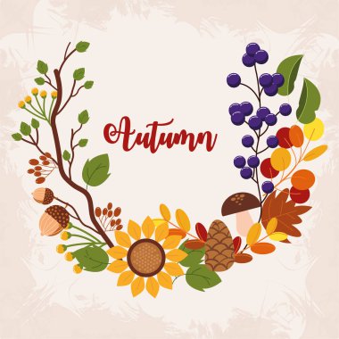 Sonbahar yaprakları ve meyve çelenkleri