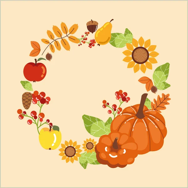 Koszorú őszi sütőtökkel és dekorációval — Stock Vector