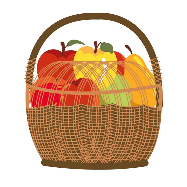 Podzimní ovoce v koši sezónní ikony — Stockový vektor