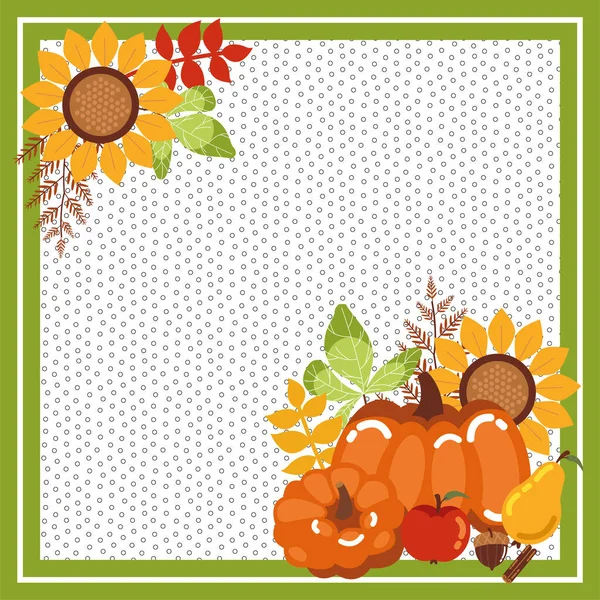 Frame with pumpkins of autumn and sunflowers — 스톡 벡터