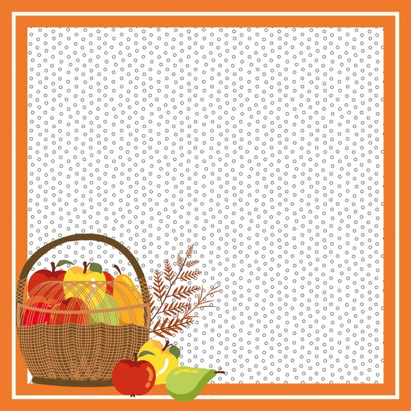 Frame with fruits of autumn in wicker basket — 스톡 벡터