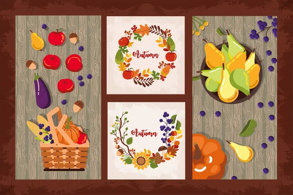Bündel von Herbstkarten saisonale Symbole — Stockvektor