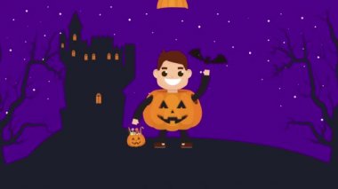 Cadılar bayramı çocuğu balkabağı ile kalede gizlenir.