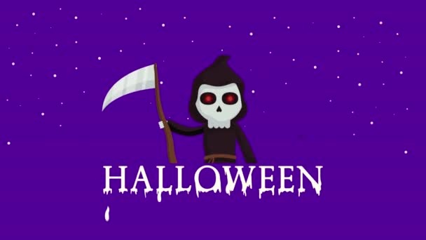Halloween dark scene with death and bats flying — стоковое видео