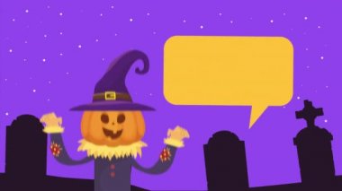 Mezarlıkta balkabağı cadısıyla cadılar bayramı sahnesi