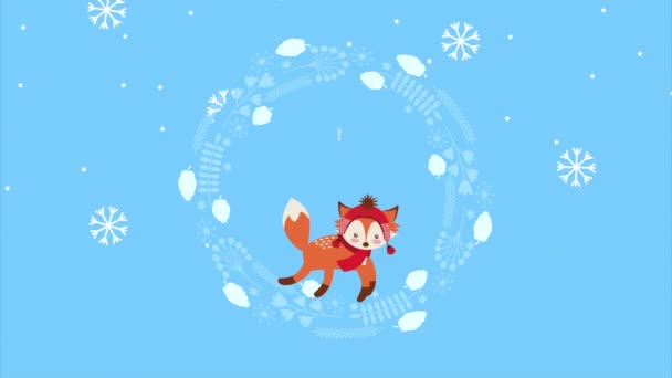 Frohe Weihnachten mit Fuchs und Schneelandschaft — Stockvideo