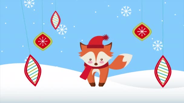 Šťastné veselé Vánoce liška s míčky visí — Stock video