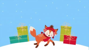 Tilki ve hediyelerle mutlu noeller.