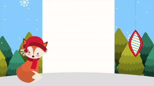 Veselé Vánoce s liškou ve sněhové krajině — Stock video