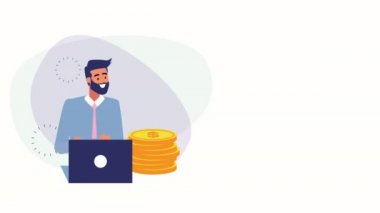 Dizüstü bilgisayarı ve paraları olan bir iş adamı.