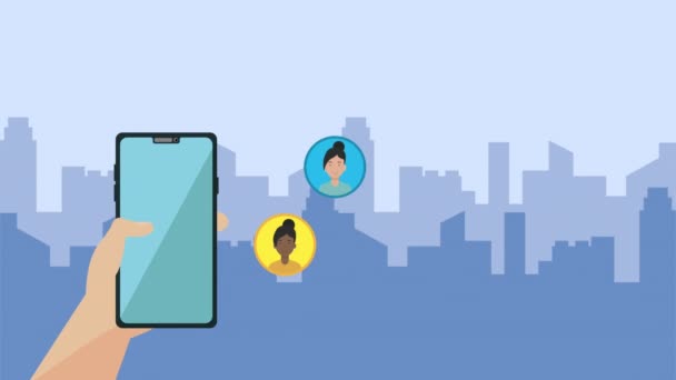 Smartphone s komunitní animace sociálních médií — Stock video