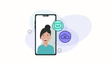Sosyal medya pazarlama animasyonlu kadın ve akıllı telefon