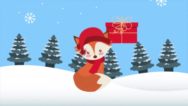 Merry christmas with fox and gifts — 图库视频影像