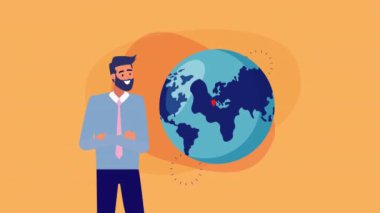 Dünya gezegeninden iş adamı ve lokasyon animasyonu