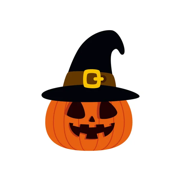 Calabaza de Halloween con sombrero de bruja — Vector de stock