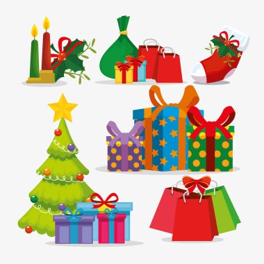 bundle christmas tree and set icons
