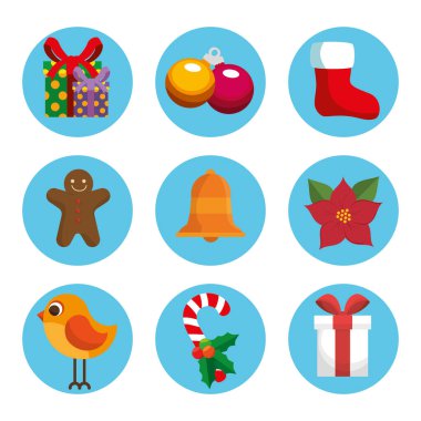 bundle christmas with gift boxes and decoration icons