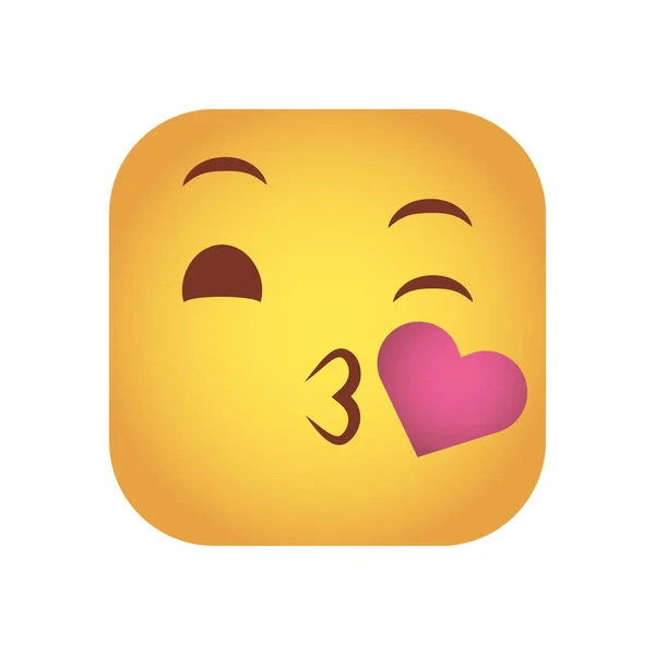 Square emoticon kissing face character icon — Stock vektor