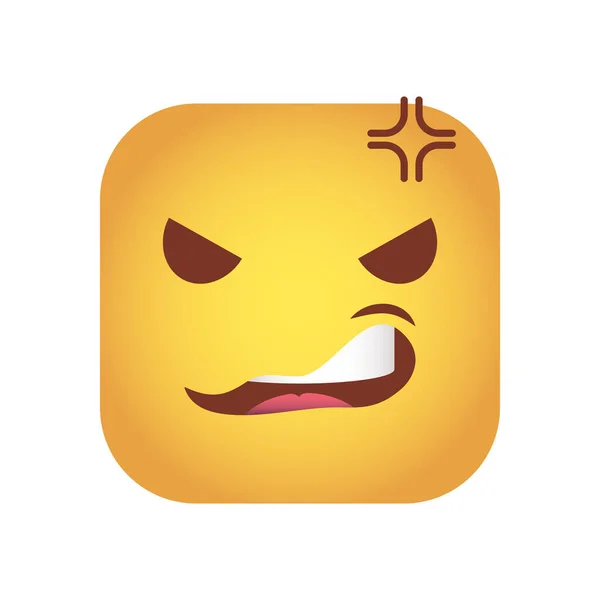 Quadrado emoticon ícone de personagem rosto irritado —  Vetores de Stock