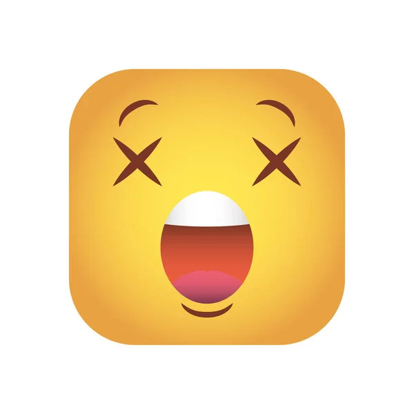 Emoticono cuadrado ojos cerrados cara carácter icono — Vector de stock
