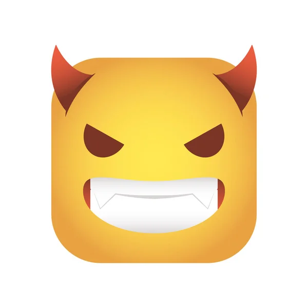 Quadrado emoticon diabo ícone de personagem rosto —  Vetores de Stock