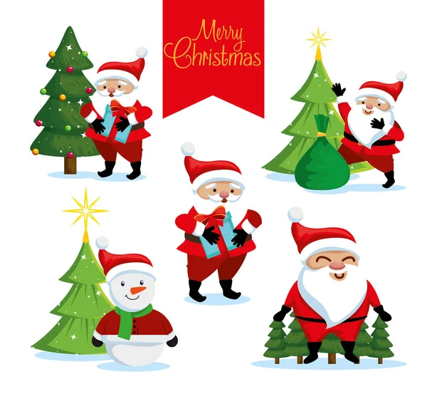 Bundle christmas with santa claus and snowman — Stockvector