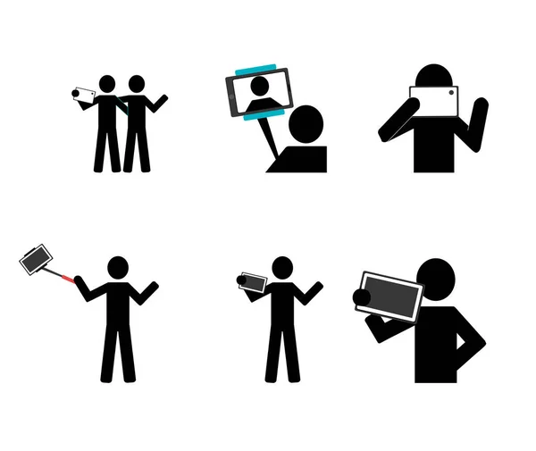 Bundle silhouettes of people taking selfies — Stock vektor