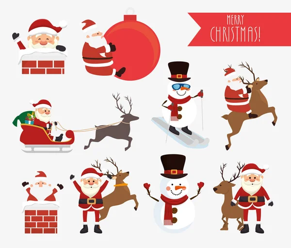 Bundle christmas with santa claus and snowman — Stock Vector