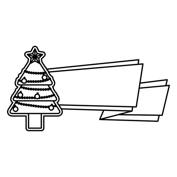 Frohe Weihnachten Kiefer mit Farben Lichter Band Rahmen — Stockvektor