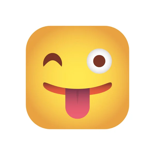 Square emoticon crazy face character icon — Stock Vector
