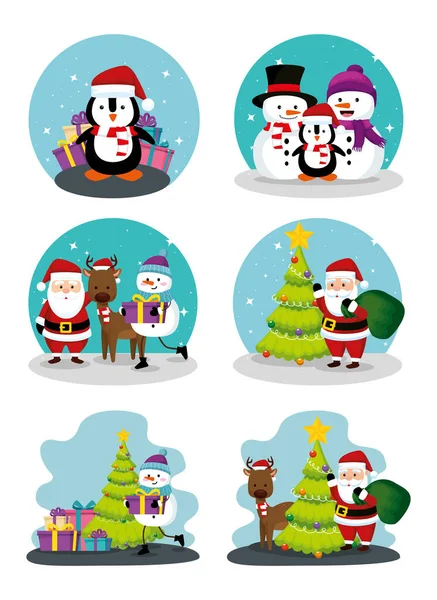 Paquete de escenas de Navidad con iconos establecidos — Vector de stock