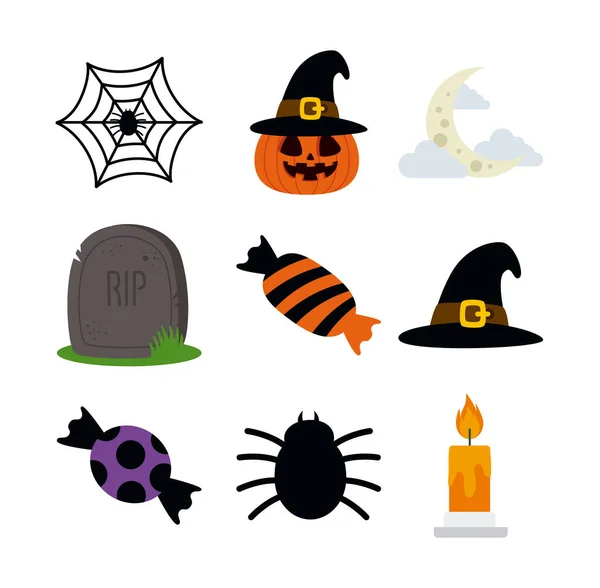 Paquete de Halloween con iconos de conjunto — Archivo Imágenes Vectoriales