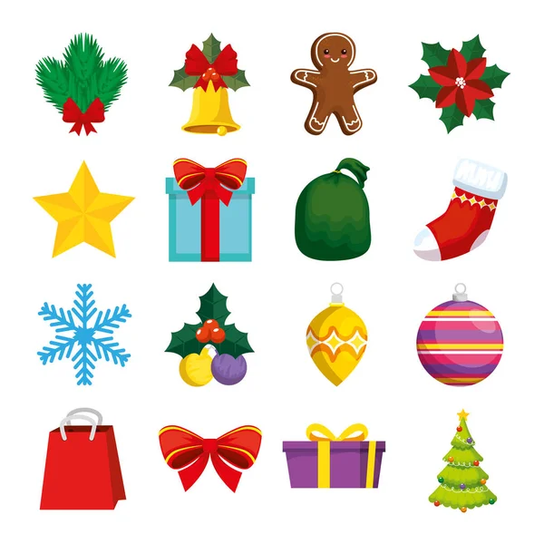 Bundle decoration christmas with set icons — Stock Vector