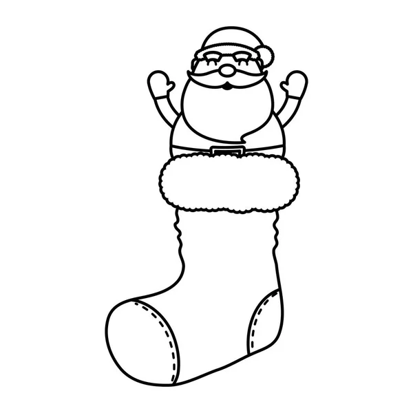 Merry christmas santa claus in sock character — Stock Vector