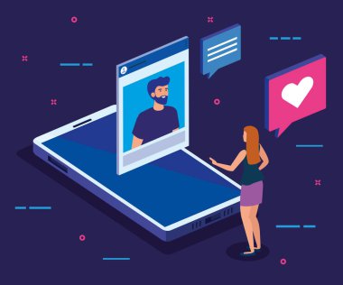 çift video çağrısı ve sosyal medya simgeleri yapıyor