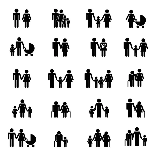 Familia miembros icono conjunto vector diseño — Vector de stock