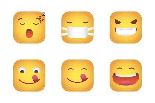 Satz von Quadraten Emoticons Gesichter Zeichen — Stockvektor