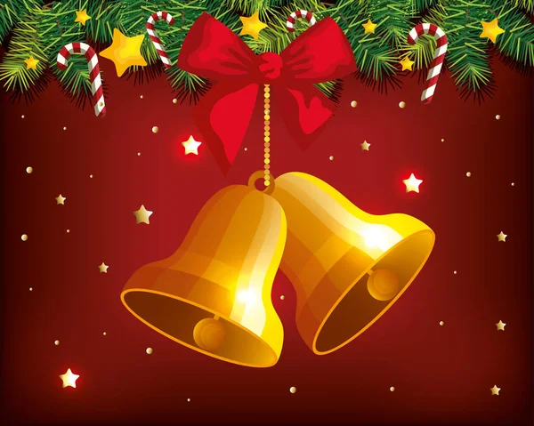 Різдвяний плакат з дзвонами, що висять та прикрашають — стоковий вектор
