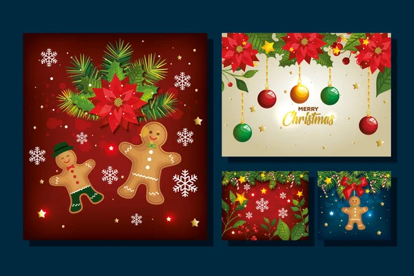 Conjunto de póster de navidad feliz con decoración — Vector de stock