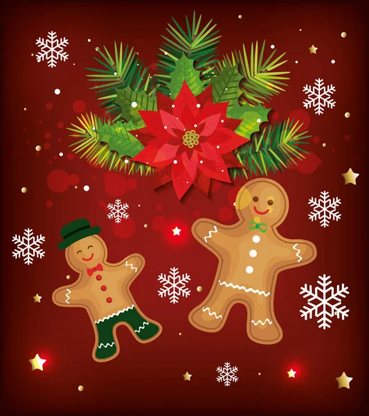 Jul affisch med ingefära cookies och dekoration — Stock vektor