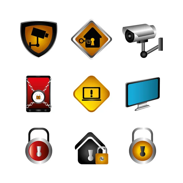 Fascio di sicurezza informatica e icone — Vettoriale Stock