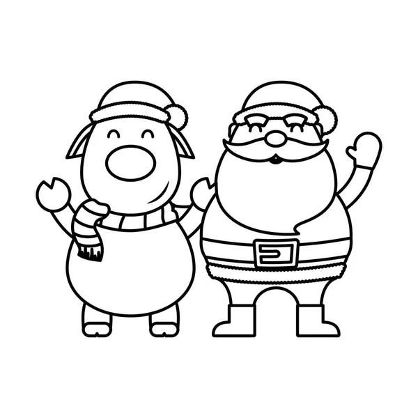 Wesołych Świąt uroczy renifer i Święty Mikołaj — Wektor stockowy