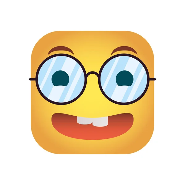Quadrado emoticon ícone de caráter de cara de gênio —  Vetores de Stock