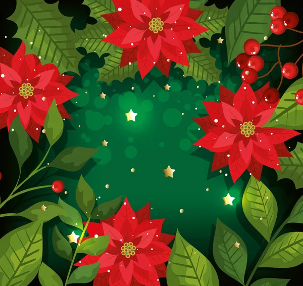 花や装飾が施されたクリスマスポスター — ストックベクタ