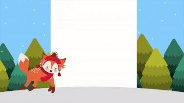 Kar manzaralı tilkiyle mutlu noeller.