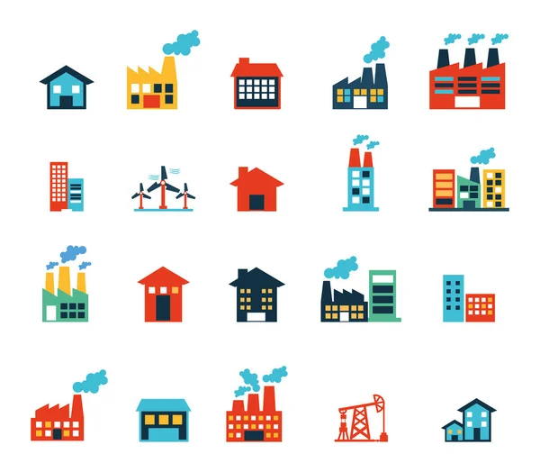 Factory and industry icon set vector design — Stock Vector