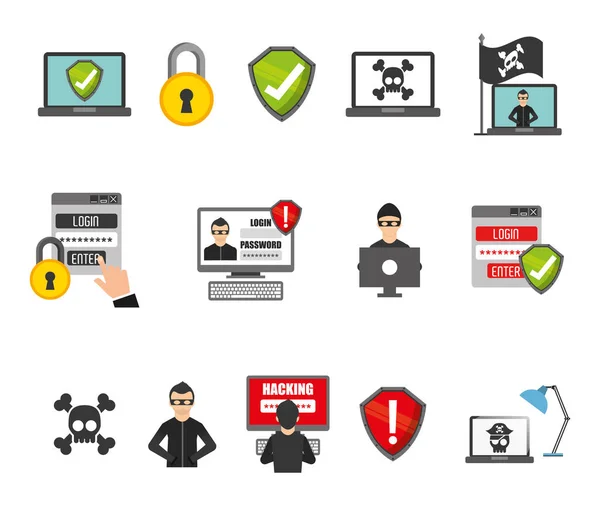 Sistema de seguridad icono conjunto vector diseño — Archivo Imágenes Vectoriales