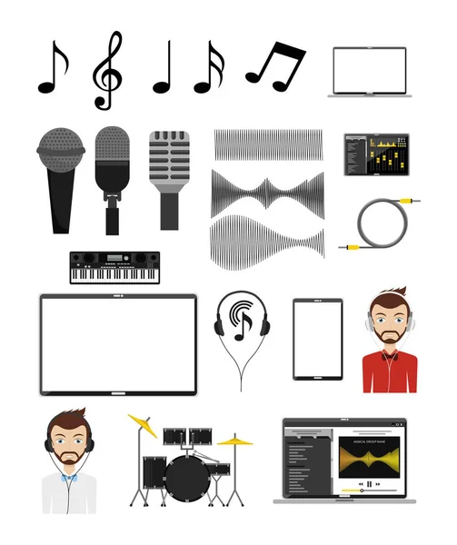 음악 아이콘 설정 벡터 디자인 — 스톡 벡터